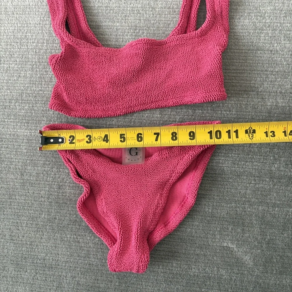 Hunza G Two Piece Bikini Set Swimsuit OS Barbie Pink Crinkle Swimwear Resort